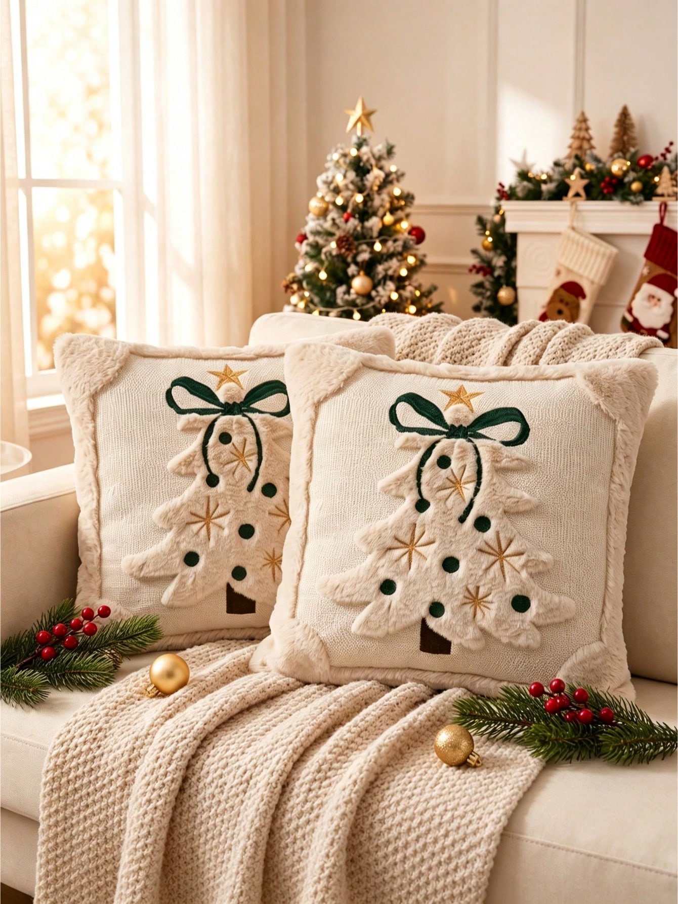 2pcs 3D Jacquard Christmas Tre - Pillow Insert 18X18 recension och pris