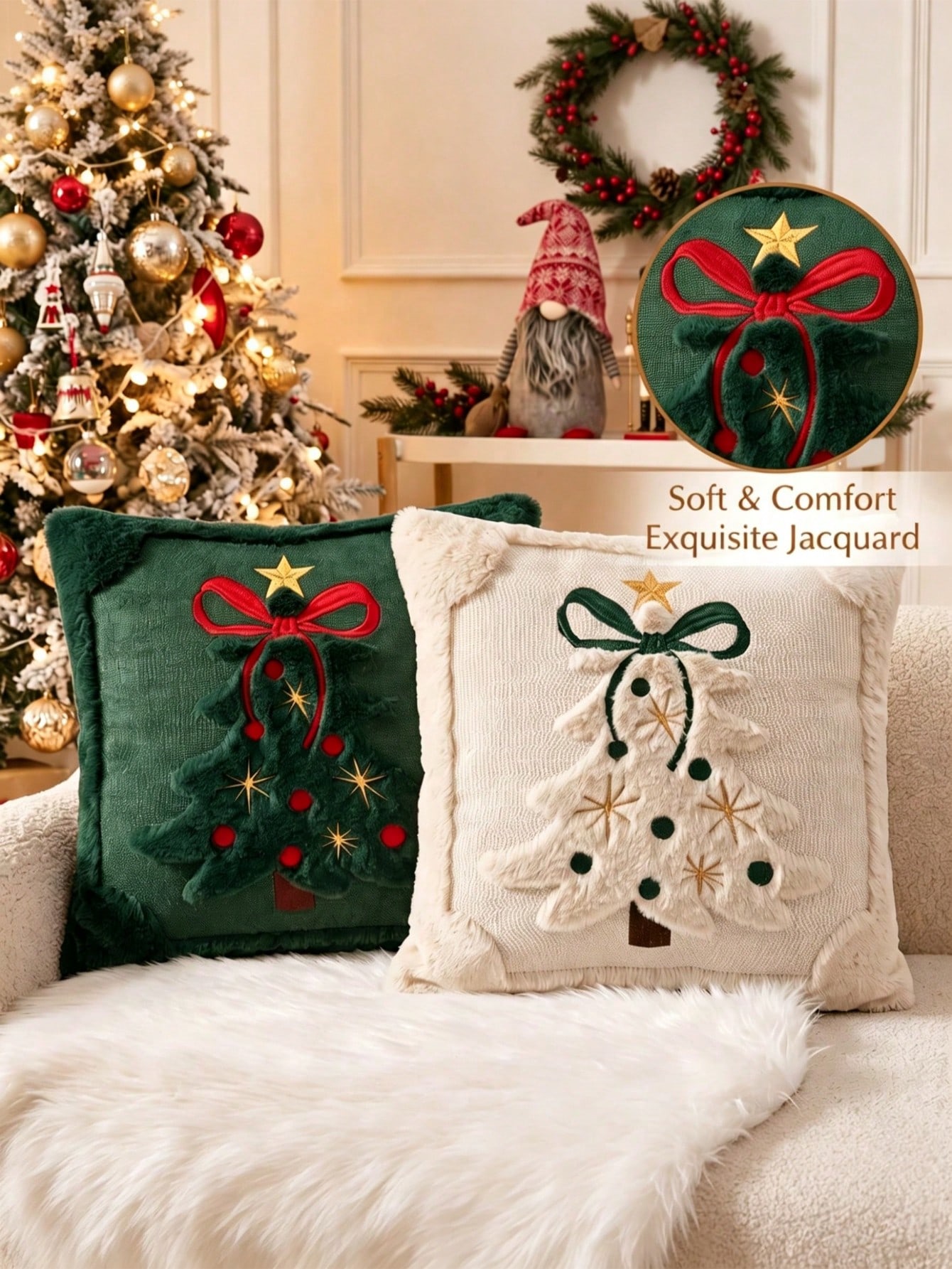 2pcs 3D Jacquard Christmas Tre - Pillow Insert 18X18 recension och pris