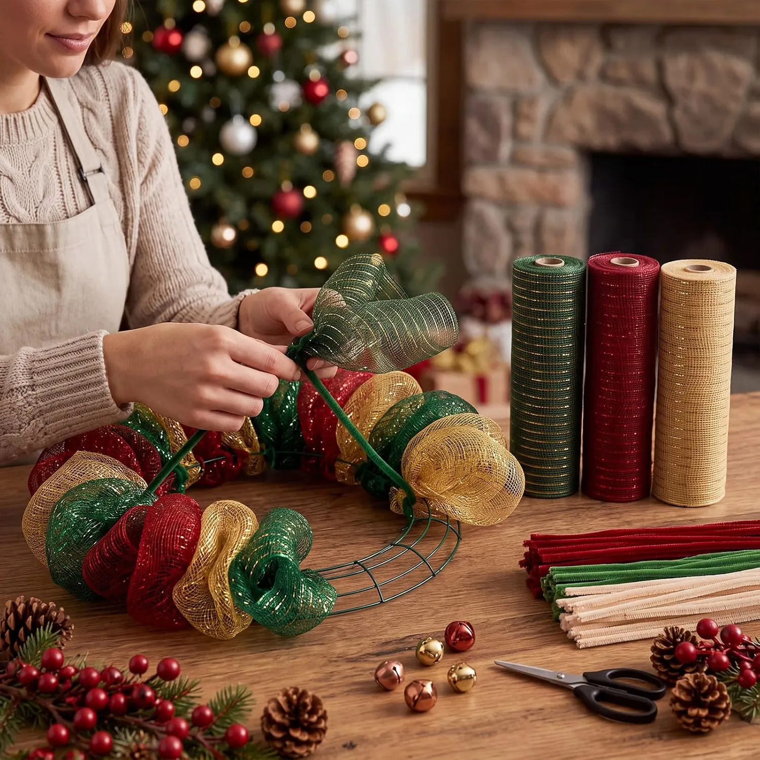 1Roll Grid Ribbon Xmas Tree De - Home Textiles & Decorations recension och pris